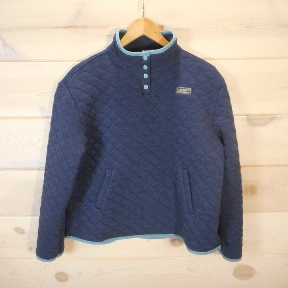 Eddie Bauer Women's size L Blue Quilted Pullover Sweatshirt Snap Kangaroo Pocket - Picture 1 of 10